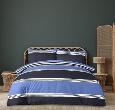 Smart Living Printed Reversible Polycotton Banded Stripe Duvet Cover And Pillowcase from B&Q