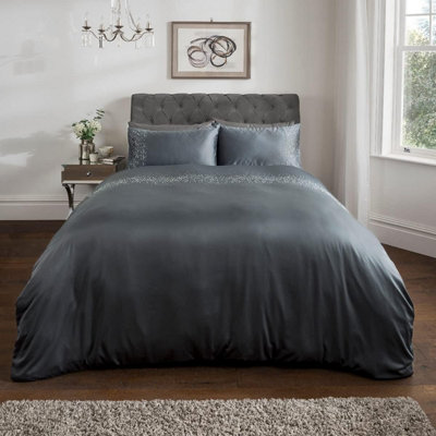 Smart Living Luxury Hotel Quality Diamonte Embellished Duvet Cover With Pillowcases from B&Q
