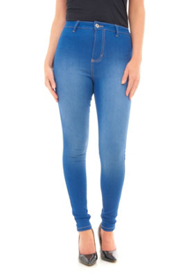 B&Q Smart Living Stylish Skinny Fit High Waisted Denim Jeans - Bright Blue -8