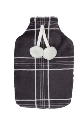 Smart Living Luxury Check Fleece Hot Water Bottle With Pompom Ties35X23Cm from B&Q