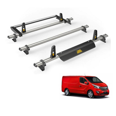 B&Q -  Vauxhall Vivaro (2014-2019) Roof Rack 3 Aluminium Roof BarsRear Ladder Roller With LoadstopsUltibar Plus