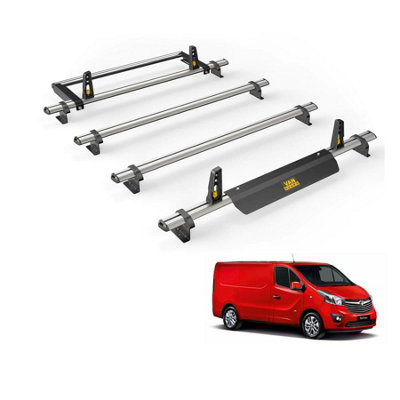 B&Q -  Vauxhall Vivaro (2014-2019) Roof Rack 4 Aluminium Roof BarsRear Ladder Roller With LoadstopsUltibar Plus