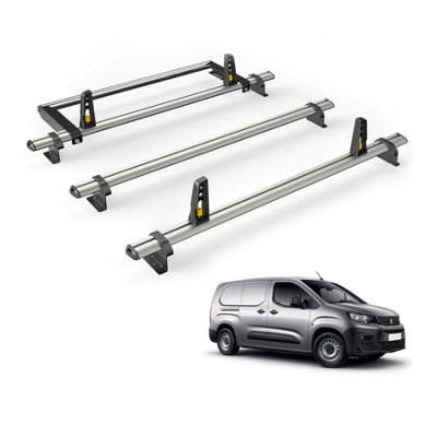 B&Q -  Peugeot Partner (2018+) Roof Rack 3 Aluminium Roof BarsRear Ladder Roller With LoadstopsUltibar Plus