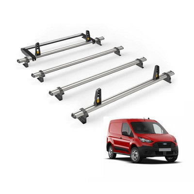 B&Q -  Ford Transit Connect (2013-2023) Roof Rack 4 Aluminium Roof BarsRear Ladder Roller With LoadstopsUltibar Plus