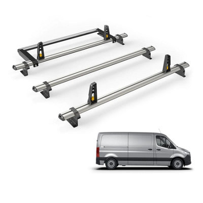 B&Q -  Mercedes Sprinter (2018+) Roof Rack 3 Aluminium Roof BarsRear Ladder Roller With Loadstops Ultibar Plus Vg236-3/vgr-18