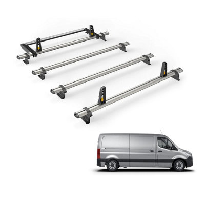 B&Q -  Mercedes Sprinter (2018+) Roof Rack 4 Aluminium Roof BarsRear Ladder Roller With Loadstops Ultibar Plus Vg236-4/vgr-18