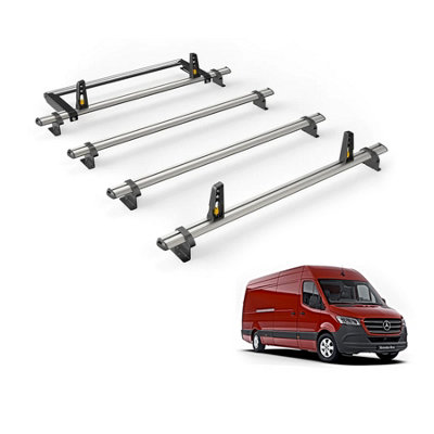 B&Q -  Mercedes Sprinter (2018+) Roof Rack 4 Aluminium Roof BarsRear Ladder Roller With Loadstops Ultibar Plus Vg236-4/vgr-06