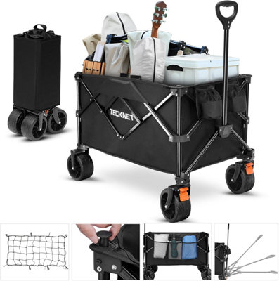 Tecknet Folding Festival Camping Trolley Cart On Wheels Brakes, Foldable Wagon 180L/150Kg,Collapsible Trailer