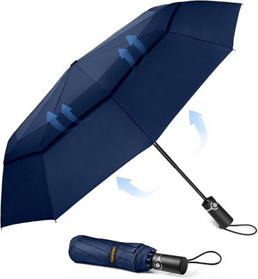 Tecknet Windproof Auto Umbrella: 10-Rib Compact TravelWind Resistant. Lightweight For Golf. Blue. from B&Q