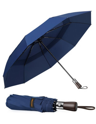 Tecknet Windproof Auto Umbrella: Real Wood HandleVented Double Canopy & Fiberglass Frame. Compact Folding Travel. from B&Q