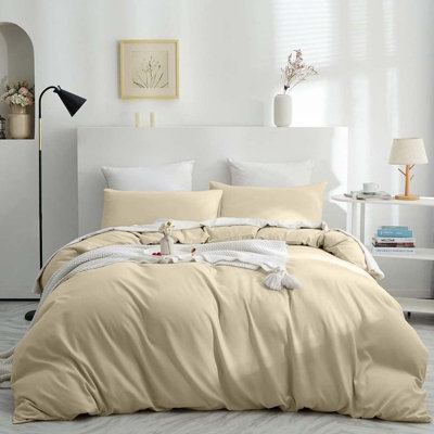 Moonlight Bedding Plain Quilt Duvet Cover & Pillowcase SetCreamDouble (200Cm X 200Cm) from B&Q