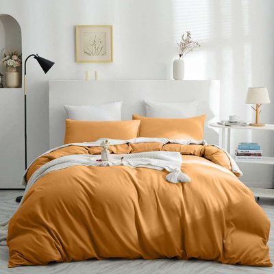 Moonlight Bedding Plain Quilt Duvet Cover & Pillowcase SetOchreDouble (200Cm X 200Cm) from B&Q