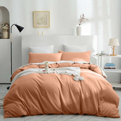 Moonlight Bedding Plain Quilt Duvet Cover & Pillowcase SetPeachDouble (200Cm X 200Cm) from B&Q