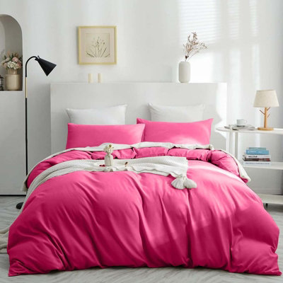 B&Q -  Plain Quilt Duvet Cover & Pillowcase SetPinkSingle (135Cm X 200Cm)