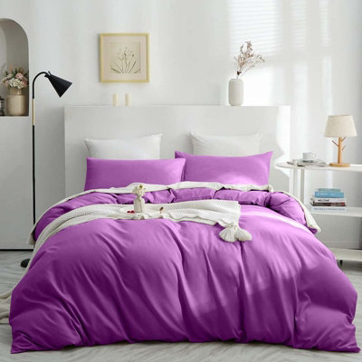 B&Q -  Plain Quilt Duvet Cover & Pillowcase SetPurpleSingle (135Cm X 200Cm)