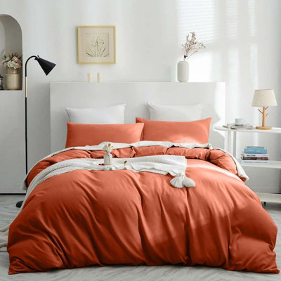 Moonlight Bedding Plain Quilt Duvet Cover & Pillowcase SetRustDouble (200Cm X 200Cm) from B&Q