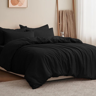 Moonlight Bedding Plain Microfibre 4 Piece Duvet Cover Set With Fitted SheetKing (Black230X220Cm) from B&Q