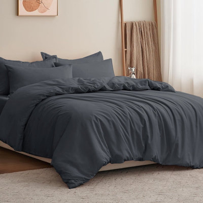 Moonlight Bedding Plain Microfibre 4 Piece Duvet Cover Set With Fitted SheetKing (Charcoal230X220Cm) from B&Q