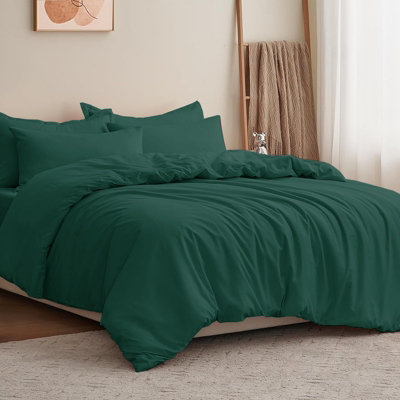 Moonlight Bedding Plain Microfibre 4 Piece Duvet Cover Set With Fitted SheetKing (Emerald230X220Cm) from B&Q