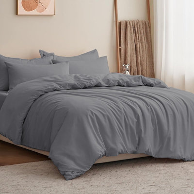 Moonlight Bedding Plain Microfibre 4 Piece Duvet Cover Set With Fitted SheetDouble (Grey200X200Cm) from B&Q