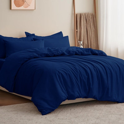 Moonlight Bedding Plain Microfibre 4 Piece Duvet Cover Set With Fitted SheetDouble (Navy200X200Cm) from B&Q