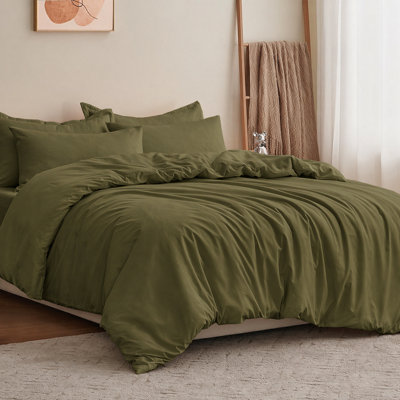 Moonlight Bedding Plain Microfibre 3 Piece Duvet Cover Set With Fitted SheetSingle (Olive Green135X200Cm) from B&Q