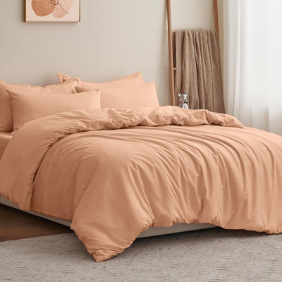 Moonlight Bedding Plain Microfibre 4 Piece Duvet Cover Set With Fitted SheetSuper King (Peach260X220Cm) from B&Q