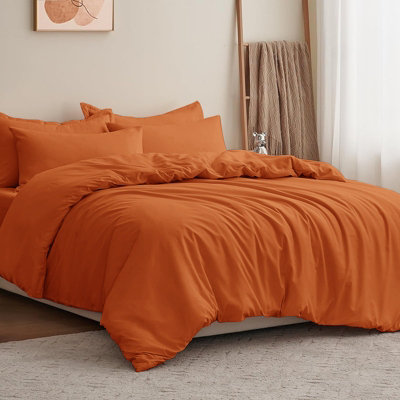 Moonlight Bedding Plain Microfibre 4 Piece Duvet Cover Set With Fitted SheetSuper King (Rust260X220Cm) from B&Q