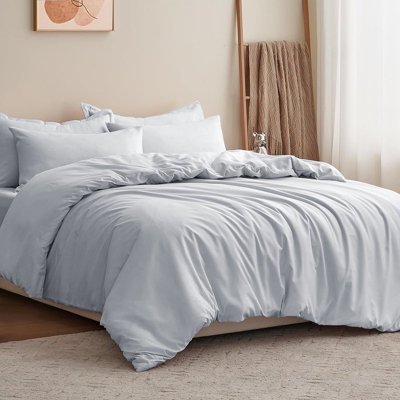 Moonlight Bedding Plain Microfibre 4 Piece Duvet Cover Set With Fitted SheetKing (Silver230X220Cm) from B&Q
