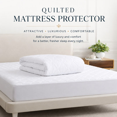 Moonlight Bedding Mattress ProtectorAnti Allergy Deep Fit SkirtSoft BreathableQuilted Bed CoverDouble (White135X190Cm) from B&Q