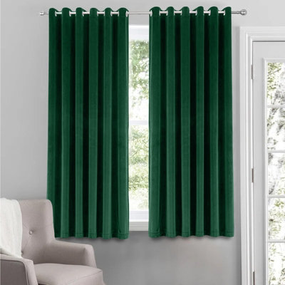 B&Q -  Velvet Ring Top Curtains- Fully Lined Dim Out Blackout PairUltra Soft Thermal Curtains (Emerald46 X 54 Inch)