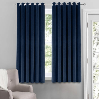 B&Q -  Velvet Ring Top Curtains- Fully Lined Dim Out Blackout PairUltra Soft Thermal Curtains (Navy66 X 54 Inch)