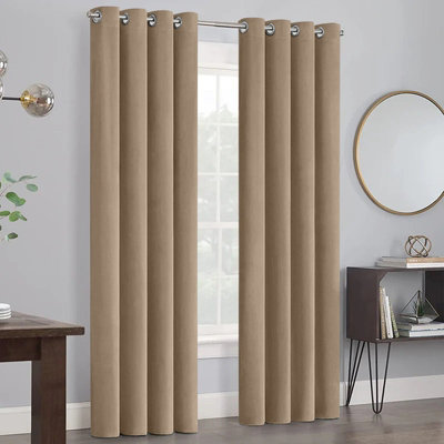 B&Q -  Velvet Ring Top Curtains- Fully Lined Dim Out Blackout PairUltra Soft Thermal Curtains (Beige66 X 90 Inch)