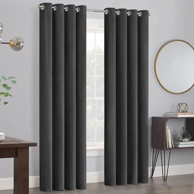 B&Q -  Velvet Ring Top Curtains- Fully Lined Dim Out Blackout PairUltra Soft Thermal Curtains (Charcoal66X90 Inch)