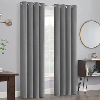 B&Q -  Velvet Ring Top Curtains- Fully Lined Dim Out Blackout PairUltra Soft Thermal Curtains (Grey66 X 90 Inch)