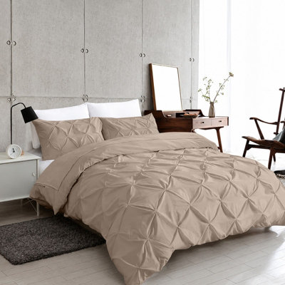 Moonlight Bedding Pinch Pleat Pintuck Quilted Duvet Cover Set With Pillowcases3 Piece Double (Beige200X200Cm) from B&Q