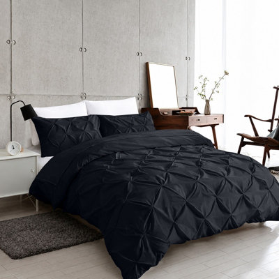 Moonlight Bedding Pinch Pleat Pintuck Quilted Duvet Cover Set With Pillowcases2 Piece Single (Black135X200Cm) from B&Q