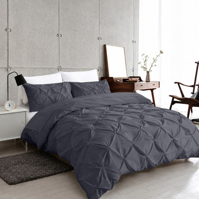 Moonlight Bedding Pinch Pleat Pintuck Quilted Duvet Cover Set With Pillowcases2 Piece Single (Grey135X200Cm) from B&Q