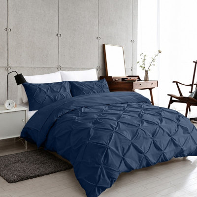 Moonlight Bedding Pinch Pleat Pintuck Quilted Duvet Cover Set With Pillowcases3 Piece King (Navy230X220Cm) from B&Q