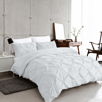 Moonlight Bedding Pinch Pleat Pintuck Quilted Duvet Cover Set With Pillowcases2 Piece Single (White135X200Cm) from B&Q