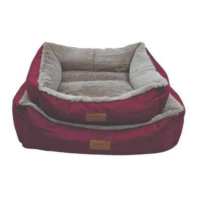 B&Q -  Hugglepets Luxury Red & Grey Plush Dog Small Lounger Bed