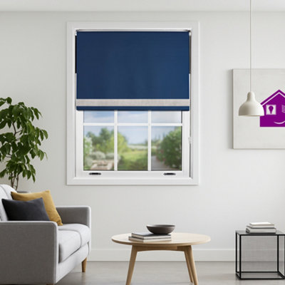 Furnished Diamante Edge Blackout Roller Blinds Made To MeasureNavy Blue (W)120Cm X (L)165Cm from B&Q