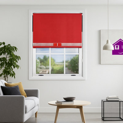Red Blackout Roller Blind With Silver Diamante & Red Bow Free Cut Down Service By Furnished(W)120Cm X (L)210Cm from B&Q