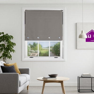 Furnished Made To Measure Blackout Roller Blinds With Big Square EyeletsDark Grey Blind (W)90Cm (L)165Cm from B&Q
