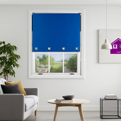 Furnished Made To Measure Blackout Roller Blinds With Big Square EyeletsBlue Blind (W)150Cm (L)210Cm from B&Q