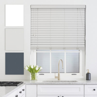 Furnished Faux Wood Venetian BlindsGrey 50mm Slats Trimmable Blinds For Windows And Doors  (W)185Cm (L)150Cm from B&Q