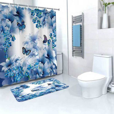 B&Q Easylife Mould Free Shower Curtain + Free Bathmat - Butterfly