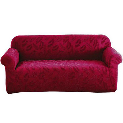 Elegant Burgundy Jacquard Stretch Sofa Cover For 3 Seater from B&Q