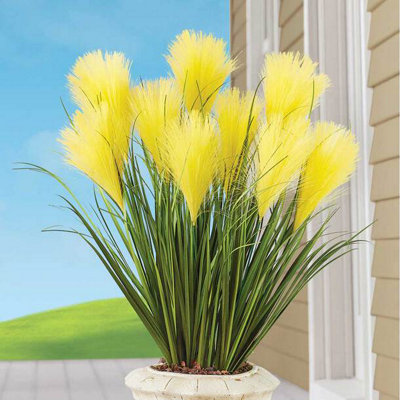 Easylife Triple Flower Faux Pampas GrassVibrantLow-Maintenance (Pack Of 3)Yellow from B&Q