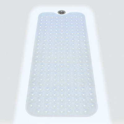 Non Slip Bath Mat White 98X39Cm Full Length Mould Free Machine Washable Suction Grip Anti Mould Bathroom Mat from B&Q